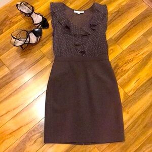 Loft Polka Dot Ruffle Sleeveless Milk Chocolate Colored Dress, Stunning!